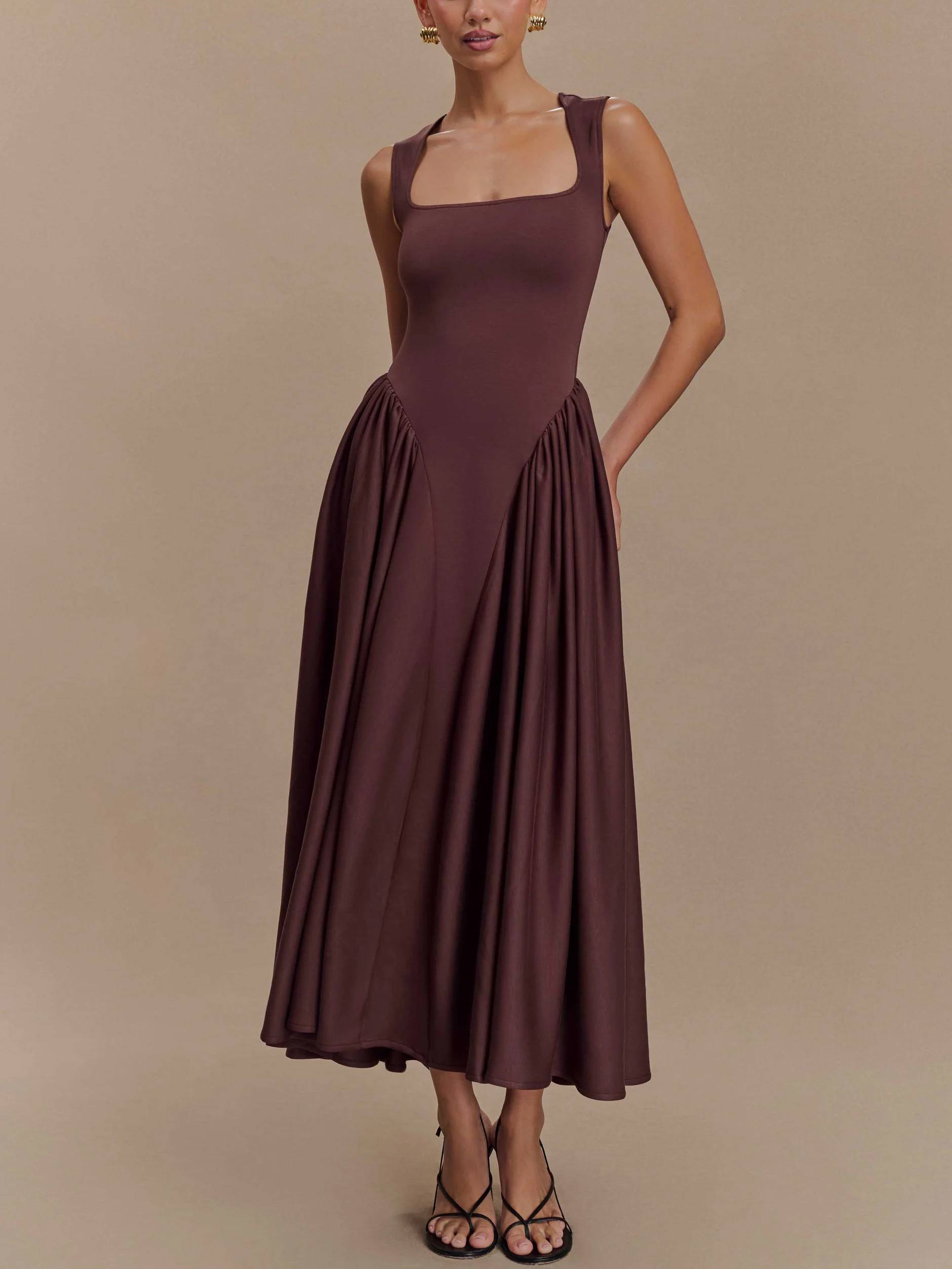 Minimalist Retro Square Neck Dress