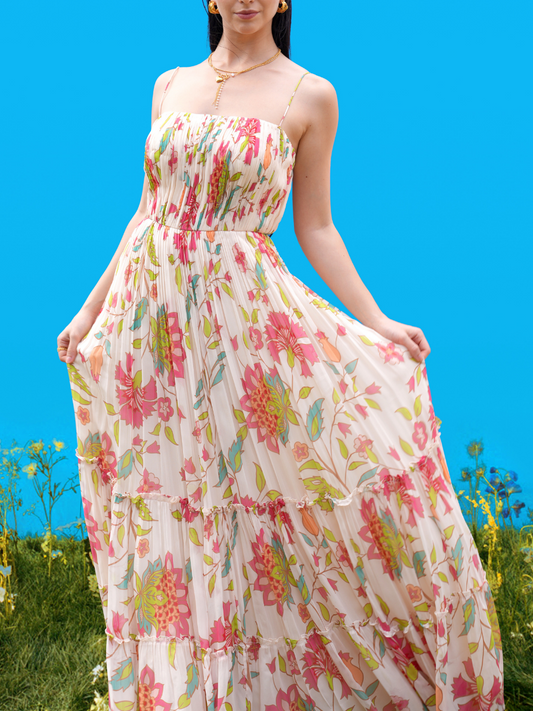 Hand-Drawn Prints Striking Tube Maxi Dress